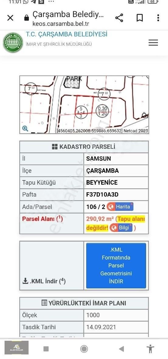 Çarşamba Kirazlıkçay Satılık Tarla ALAN EÇARSAMBA TOKİNİN KARŞISINDA 2 PARSEL VİLLALİK ARSA SATİLİK