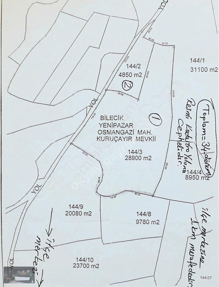 Yenipazar Osmangazi Satılık Villa İmarlı 33.750m2 İmarlı Bilecik Yenipazar Fırsat Arazi