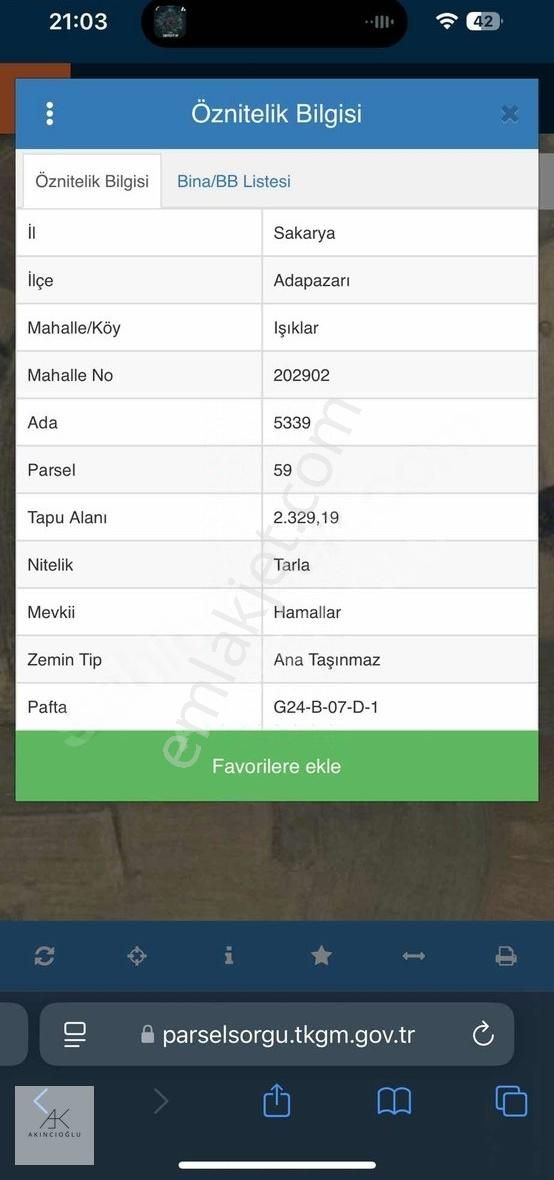 Adapazarı Işıklar Satılık Tarla Adapazarı Işıklar'da 2329² Tarla