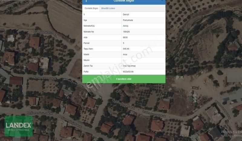 Pamukkale Akköy Satılık Konut İmarlı LANDEX OFFICE den AKKÖY de Satılık 549 m2 Arsa