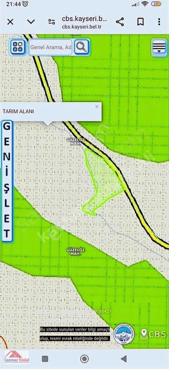 Yeşilhisar Güzelöz Satılık Tarla KAÇMAZ EMLAKTAN YEŞİLHİSAR GÜZELÖZ KÖYÜNDE 24 DÖNÜM SULU TARLA