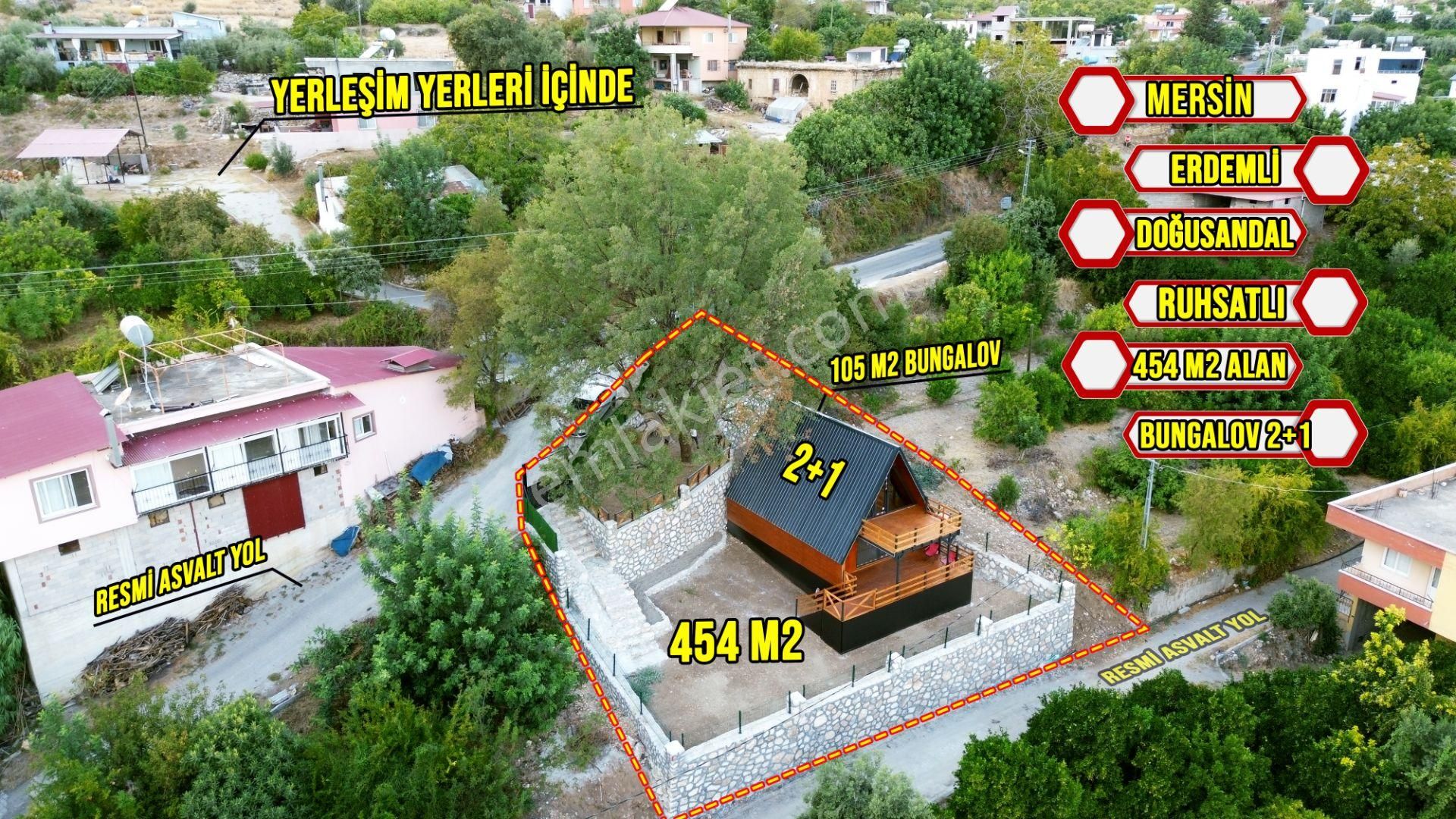 Erdemli Doğusandal Satılık Konut İmarlı  ERDEMLİ ÇEŞMELİ SATILIK 454 M2 TAPU ALANI  İÇİNDE 105 M2 2+1 BUNGALOV  