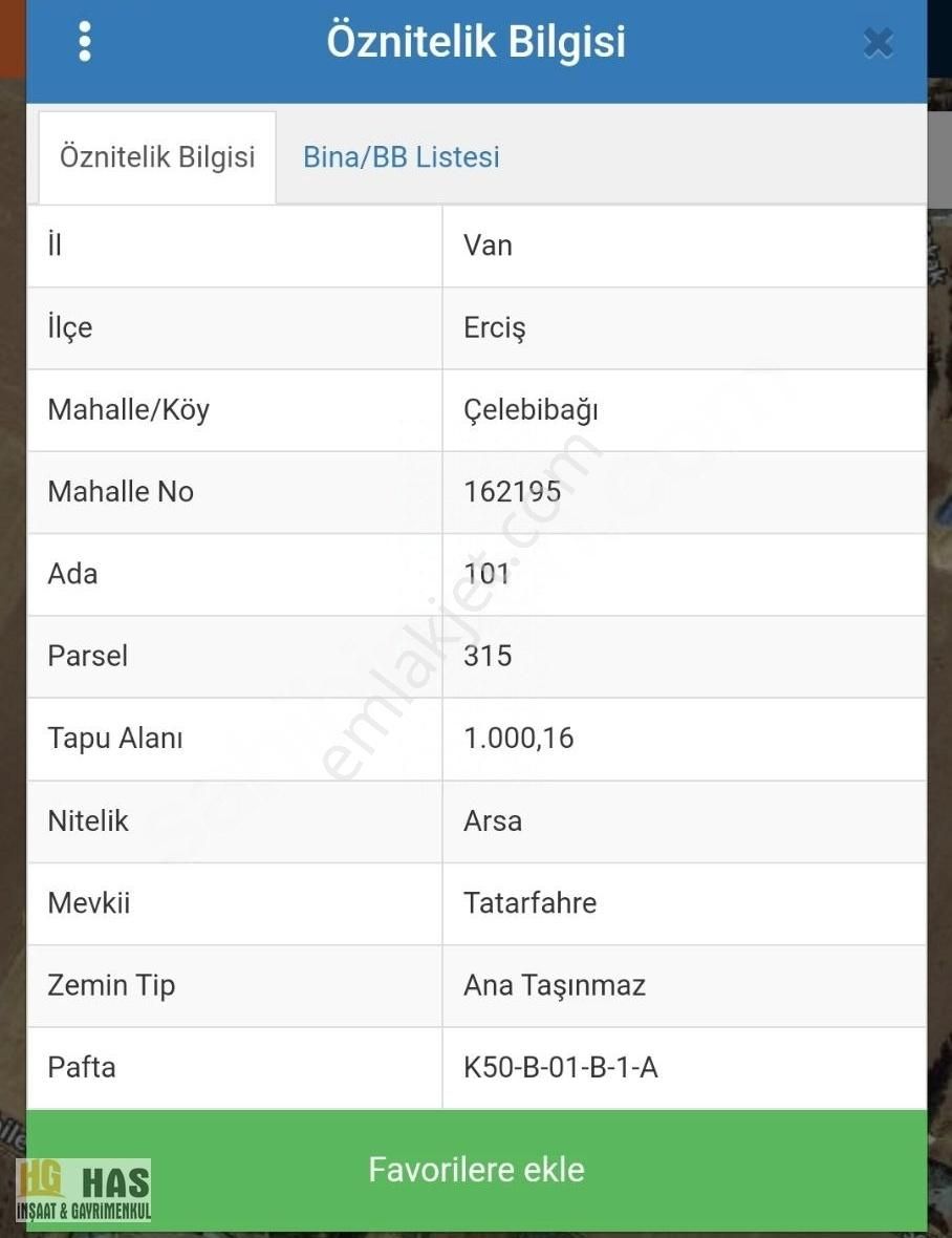 Erciş Çelebibağı Satılık Konut İmarlı Has Gayrimenkul Den Çellebibağda Satilik 1000 M2 İfrazli Arsa