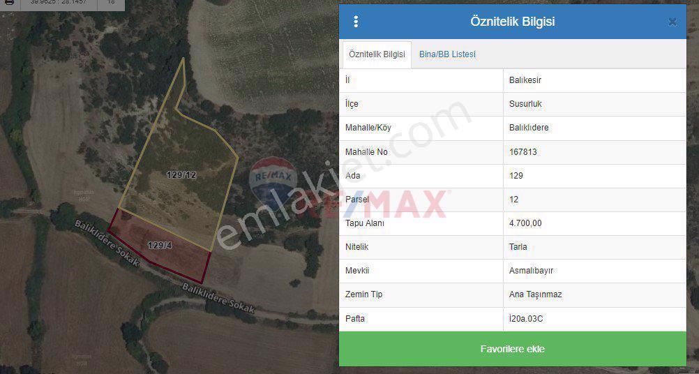 Susurluk Balıklıdere Satılık Tarla Remax İnciden Susurluk Otoban Gişeler'e 10 Dakika Satılık Arsa