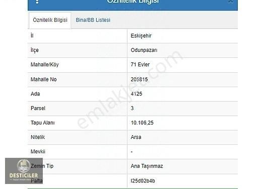 Odunpazarı 71 Evler Satılık Konut İmarlı DESTİCİLER'DEN 4 KATA İMARLI SATILIK ARSA