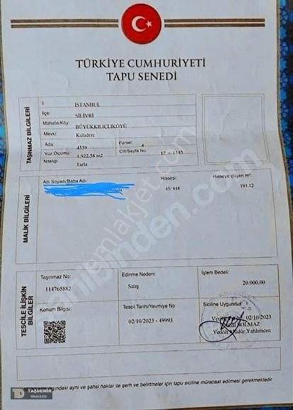 Silivri Büyük Kılıçlı Satılık Bağ & Bahçe KILIÇLIDA SATILIK 194 M HİSSELİ YATIRIMLIK ARSA