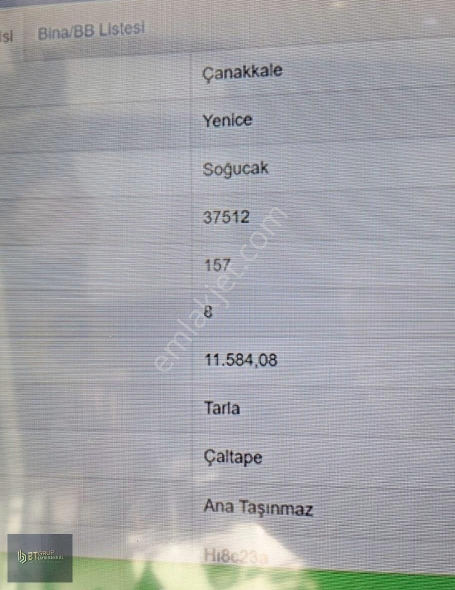 Yenice Soğucak Köyü Satılık Tarla BT GRUP 'TAN YENİCE SOGUCAK KÖYÜNDE SATILIK TARLA.