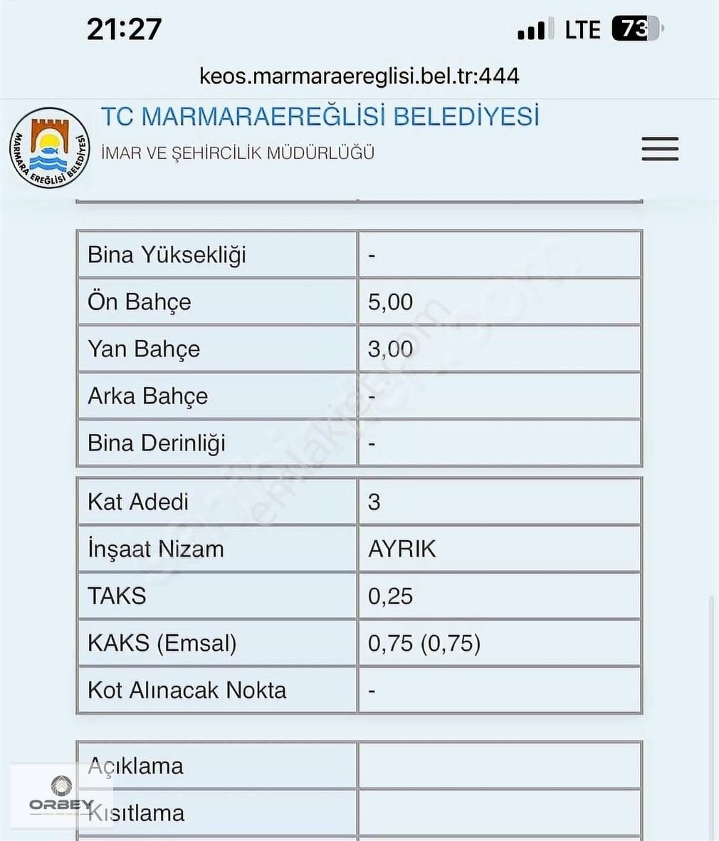 Marmaraereğlisi Yeniçiftlik Satılık Villa İmarlı Acil 168 Metre Projeli Arsa 3 Kat İmarlı Sadece 1200 Bin Tl