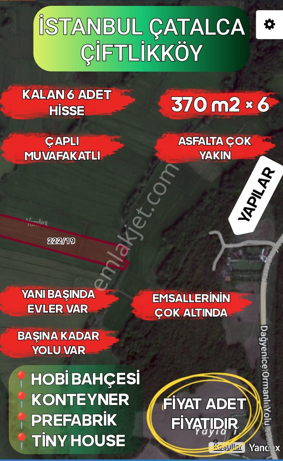 Çatalca Çiftlikköy Satılık Tarla  ACİL SATILIK  ÇATALCA ÇİFTLİKKÖY 6 ADET YANYANA 370m2 EMSALLERİNİN ÇOK ALTINDA ARSA