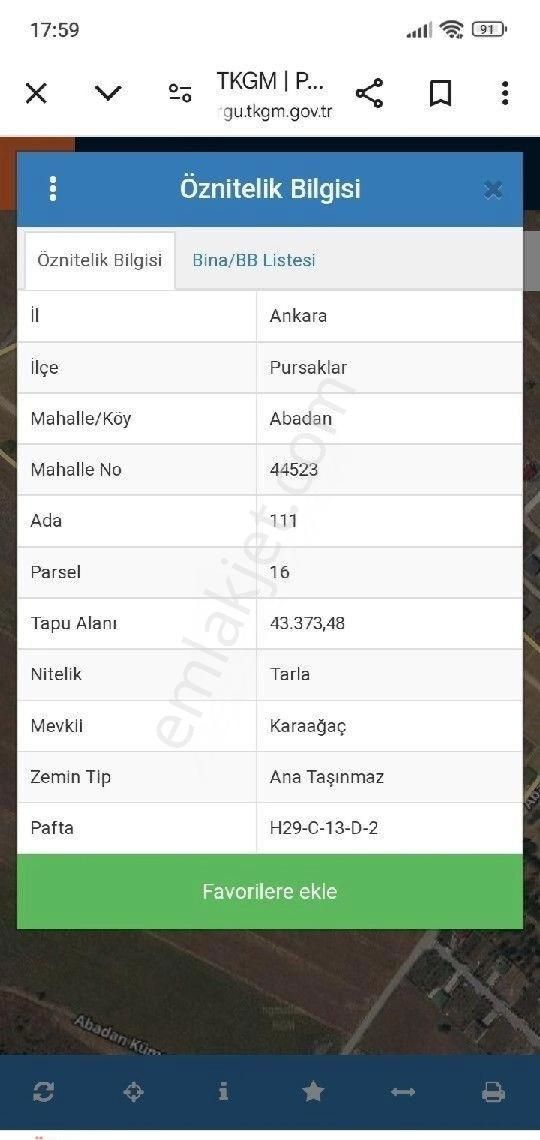 Pursaklar Abadan Satılık Bağ & Bahçe Pursaklar Abadan Da Satılık Hobi Bahçesi