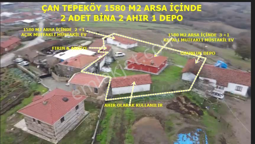 Çan Tepeköy Köyü Satılık Köy Evi  ÇANAKKALE ÇAN TEPEKÖYDE 1580 M2 ARSA İÇİNDE 2 ADET MÜSTAKİL EV 3 ADET AHIR SAMANLIK SATILIKTIR