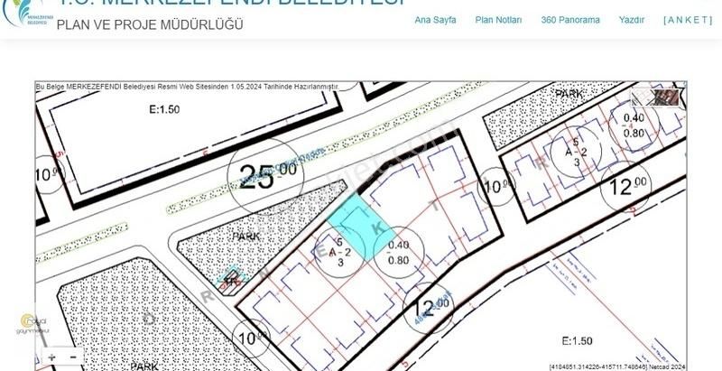 Merkezefendi Şemikler Satılık Konut İmarlı Albayrak Mey. Çok Yakın 25 Metrelik Yola Cephe 385 M2 %40 Arsa