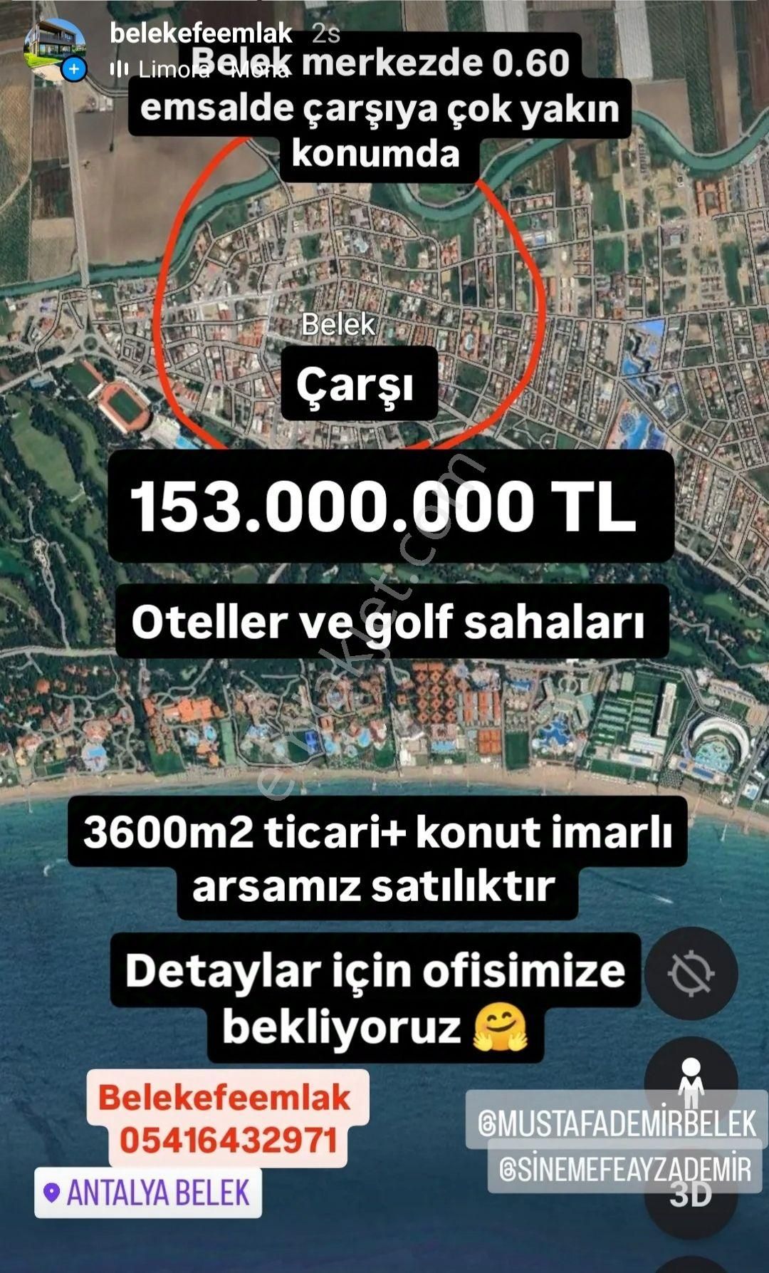 Serik Belek Satılık Ticari İmarlı çarşı merkeze yakın ticari arsa