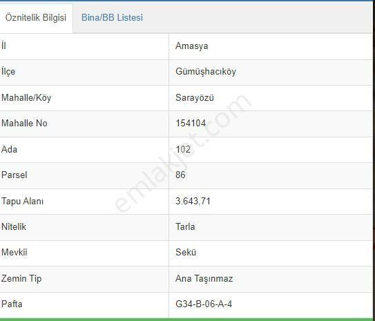 Gümüşhacıköy Sarayözü Köyü Satılık Tarla GÜMÜŞHACIKÖY MERKEZE 6 KM SATILIK 3643M2 TARLA