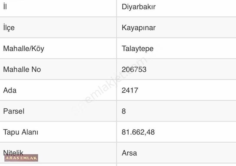 Kayapınar Talaytepe Satılık Ticari İmarlı ^^^ARAS EMLAKTAN^^^ YENİ 4.SANAYİDE TİCARİ İMARLI 350 m2 ARSA