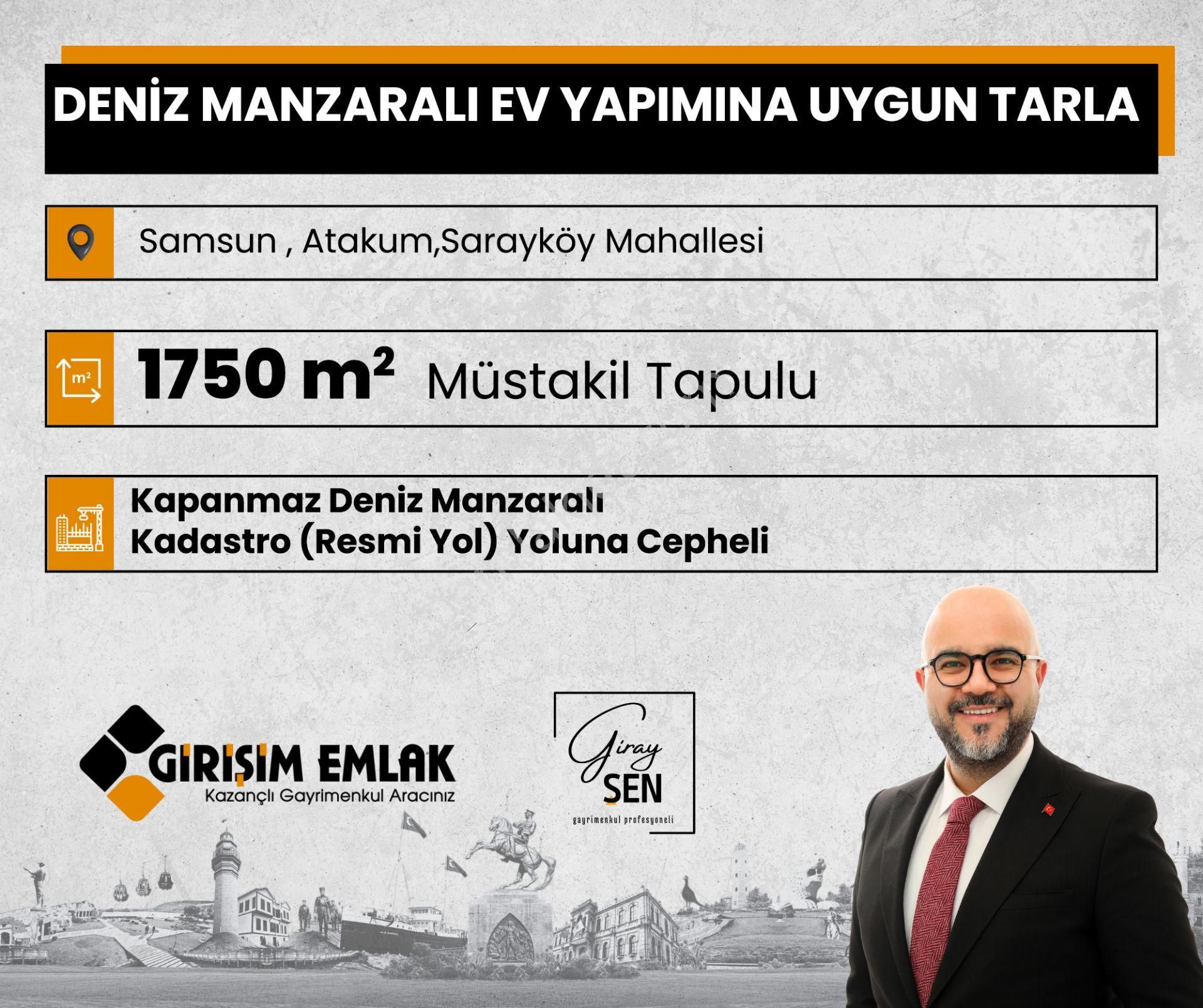 Atakum Sarayköy Satılık Tarla  EV YAPMAYA UYGUN DENİZ MANZARALI 1750 M TARLA