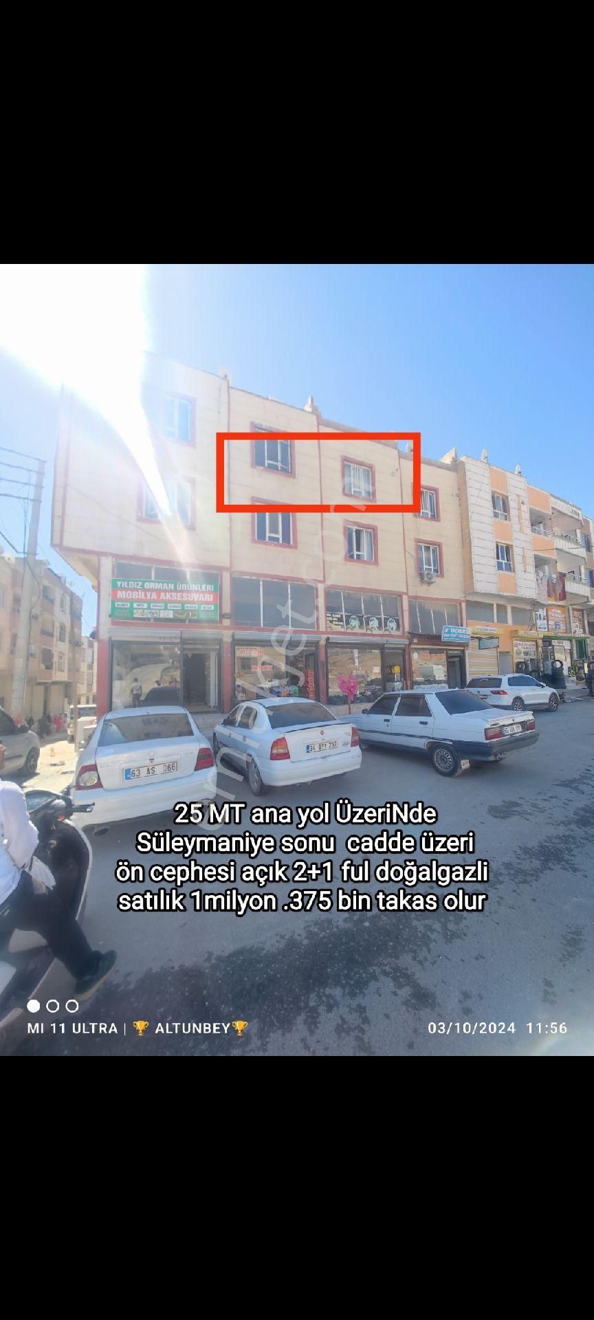 Haliliye Süleymaniye Satılık Daire 2+1 ana cadde üzeri doğalgazli en üst kat dam bölünmüş damda odası var 