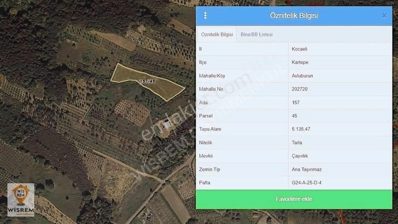 Kartepe Havluburun Satılık Tarla Kocaeli Kartepe Avluburun Satılık Tarla