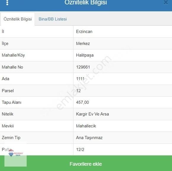 Erzincan Merkez Halitpaşa Satılık Konut İmarlı REMAX/DAN HALİTPAŞA MAH. SATILIK 457 M2 ARSA VE 2 ADET 4+1 DAİRE