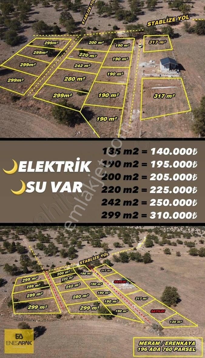 Meram Erenkaya Satılık Bağ & Bahçe MERAM ERENKAYA ELEKTRİKLİ SULU SÜPER BAHÇELER DAĞ EVLERİ KARŞISI