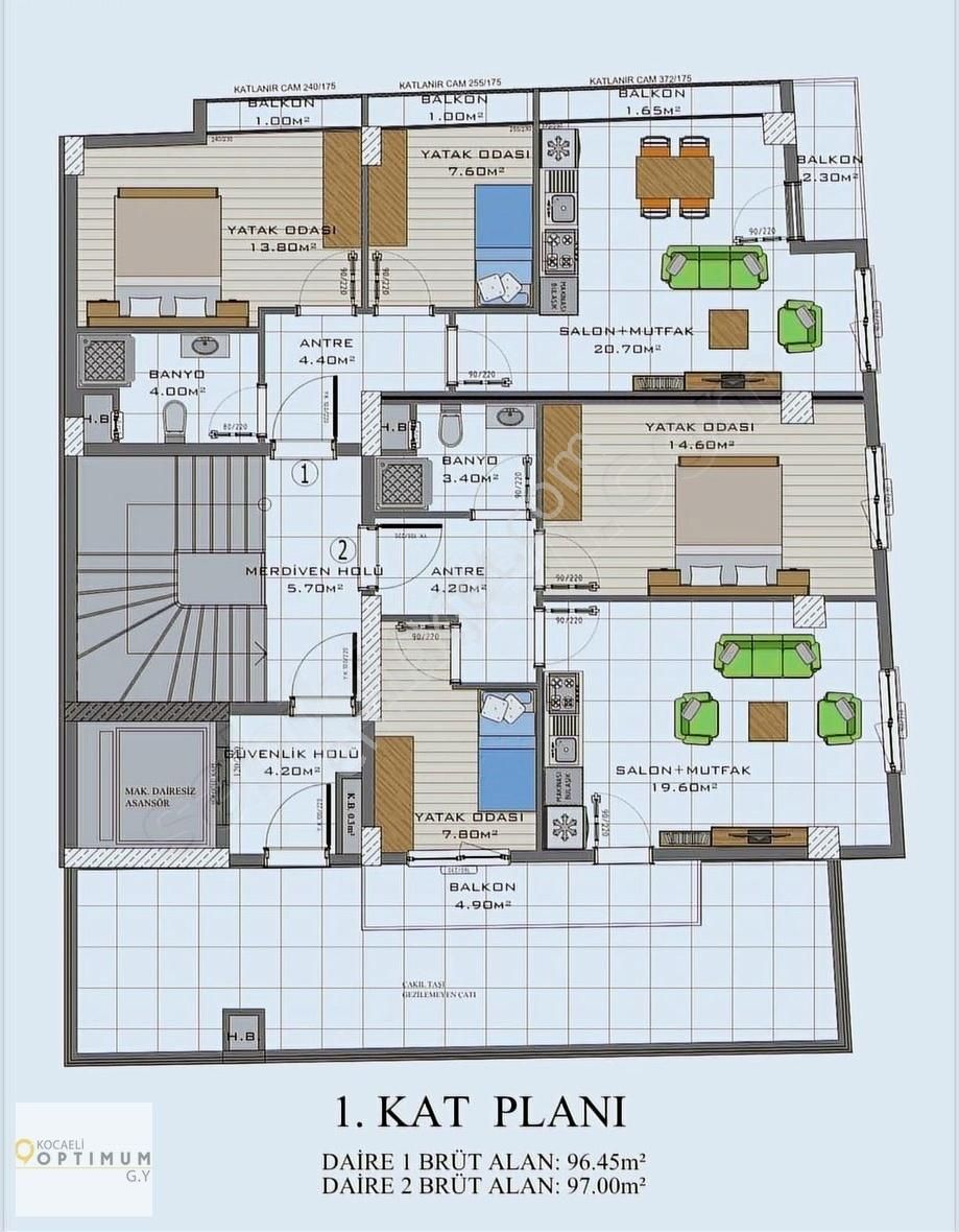 İzmit M. Alipaşa Satılık Ofis OPTİMUM GY'den M.PAŞA 2+1 ASANSÖRLÜ 97 m2 ARAKAT OFİS %60 PEŞİN