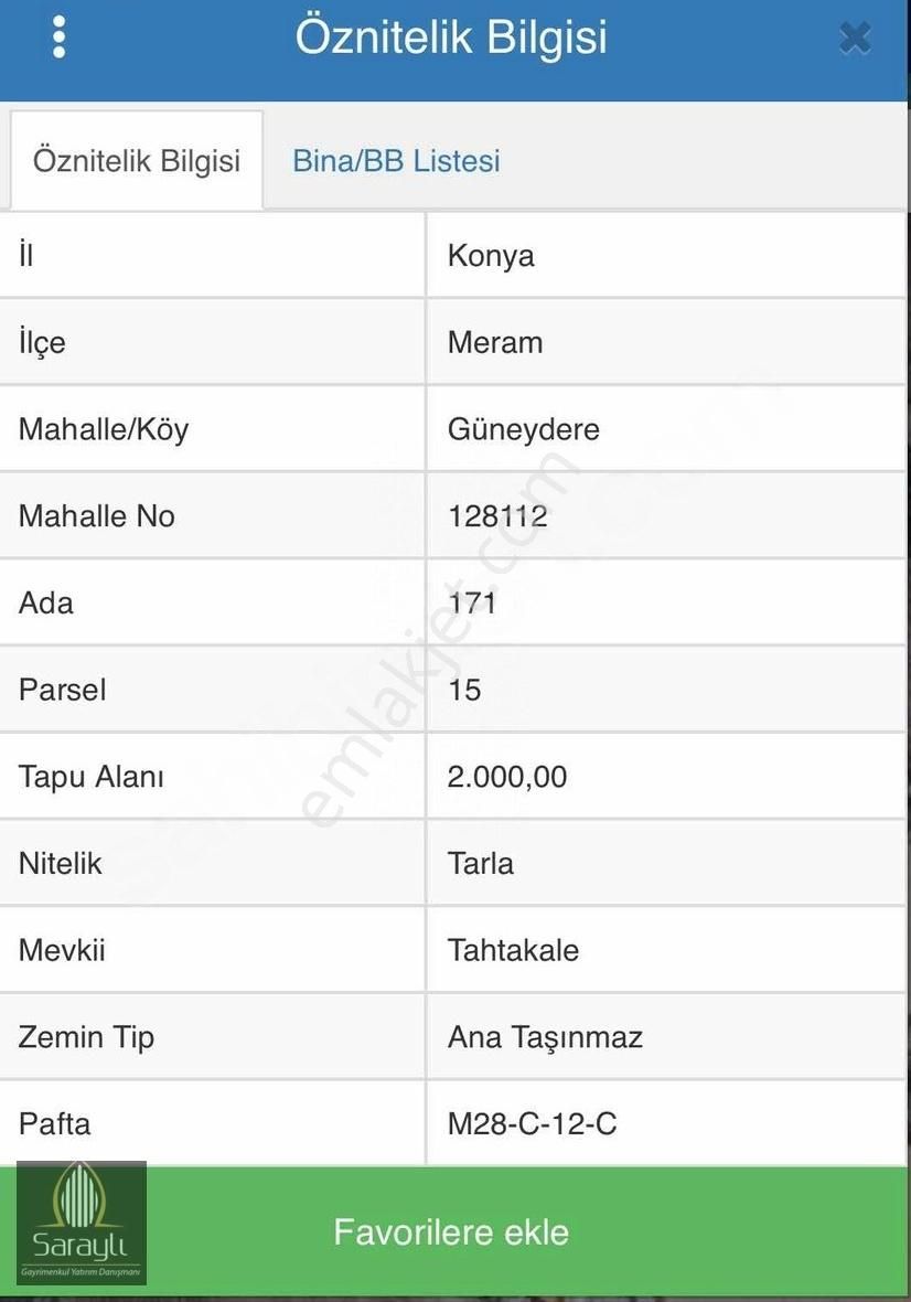 Meram Botsa Satılık Tarla Saraylı'dan Güneydere Yol Kenarı Satılık 2.000 M2 Tarla