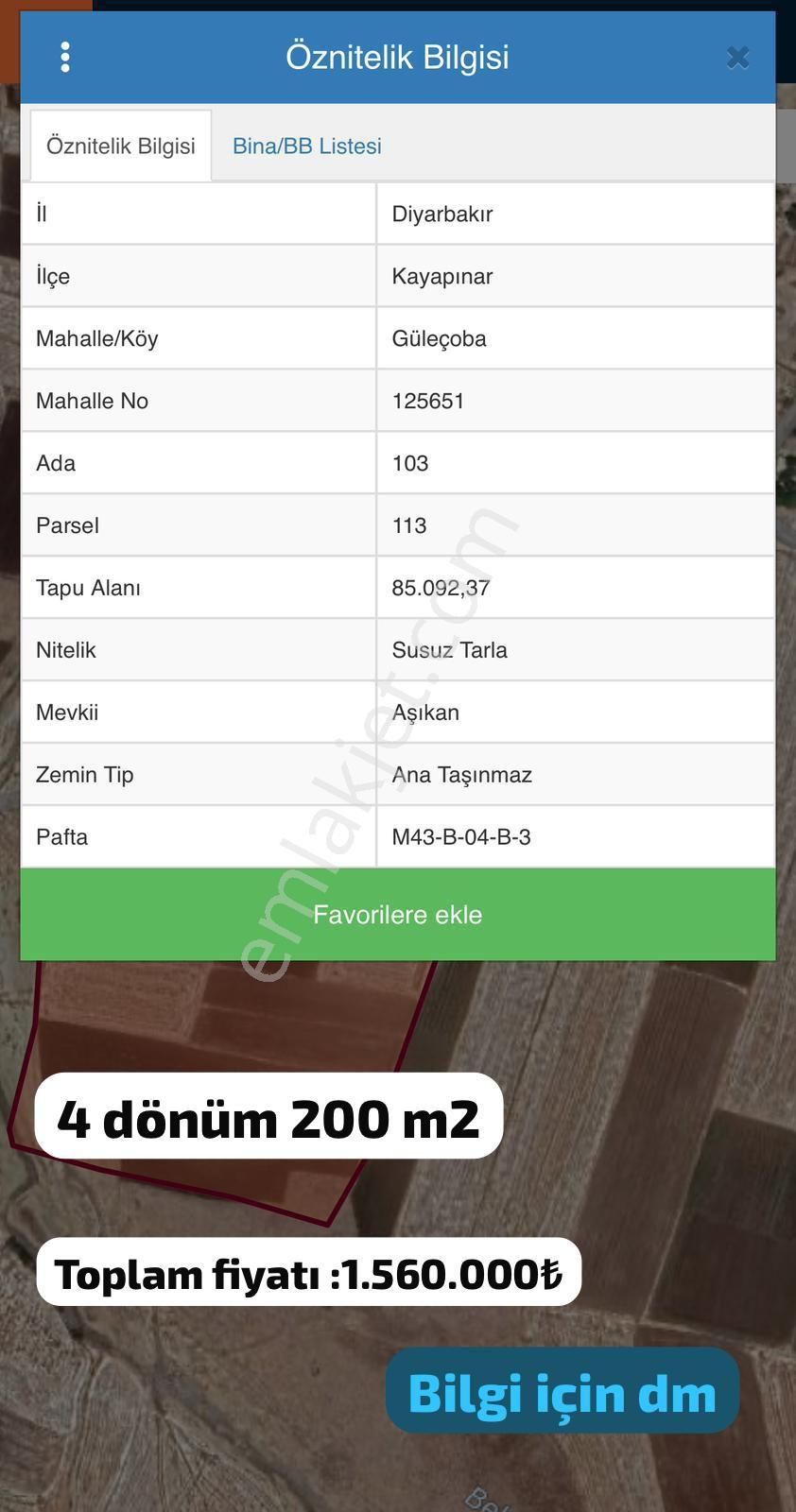 Kayapınar Esentepe Satılık Tarla GÜleçoba satılık 4.153 M2 satılık 