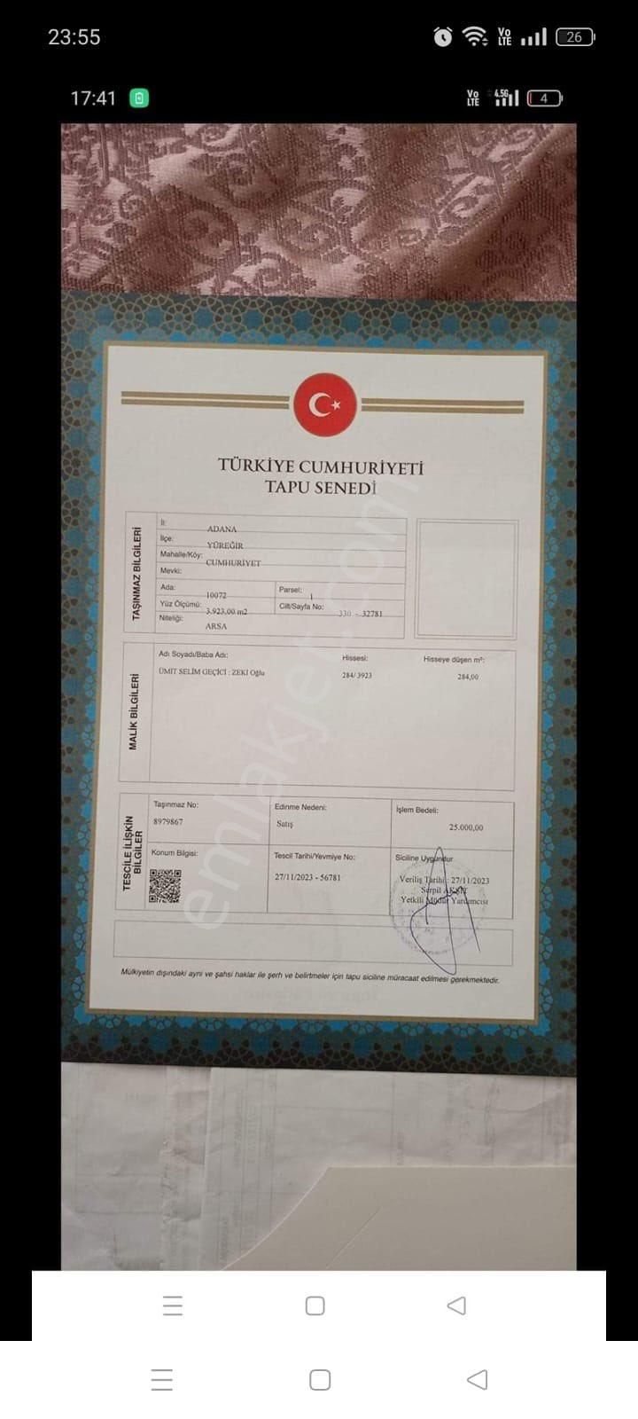 Yüreğir Cumhuriyet Satılık Tarla YÜREĞİR DE ACİL SATILIK ARSA