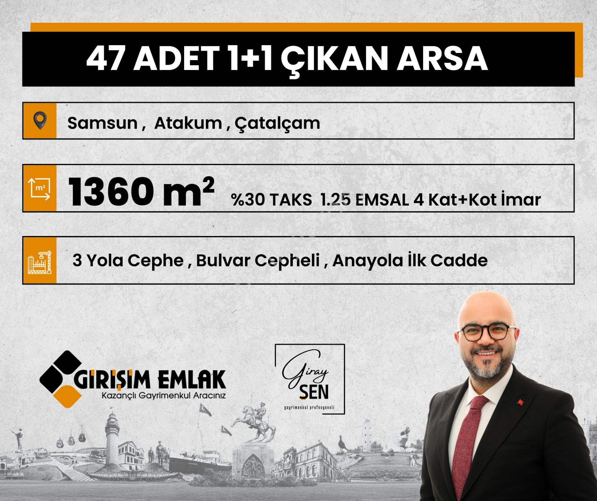 Atakum Güzelyurt Satılık Konut İmarlı  POLİS OKULU KARŞISI ÜÇ YOL BULVAR CEPHE 47 ADET 1+1