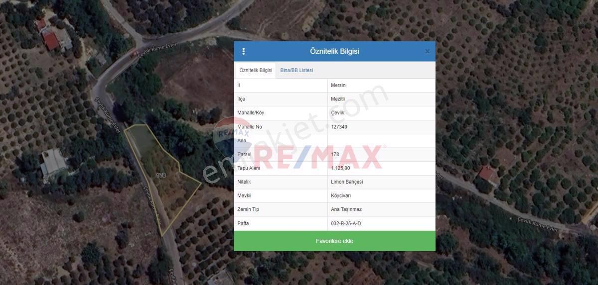 Mezitli Çevlik Satılık Bağ & Bahçe Remax Tropik'ten Çevlik Yatırımlık Satılık 1.125m² Limon Bahçesi