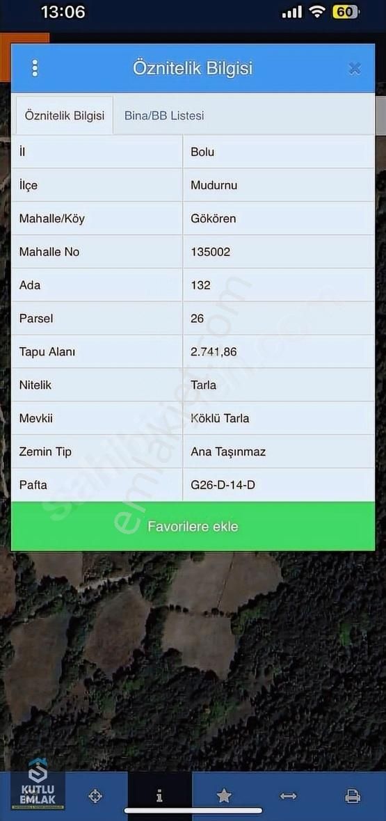 Mudurnu Gökören Köyü (Merkez) Satılık Tarla MUDURNU GÖKÖREN KÖYÜ KAYAPINAR MAH SATILIK 2741 M2 TARLA