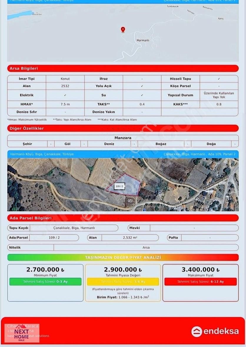 Biga Harmanlı Köyü Satılık Konut İmarlı BİGA'DA 2.5 DÖNÜM İMARLI ARSA