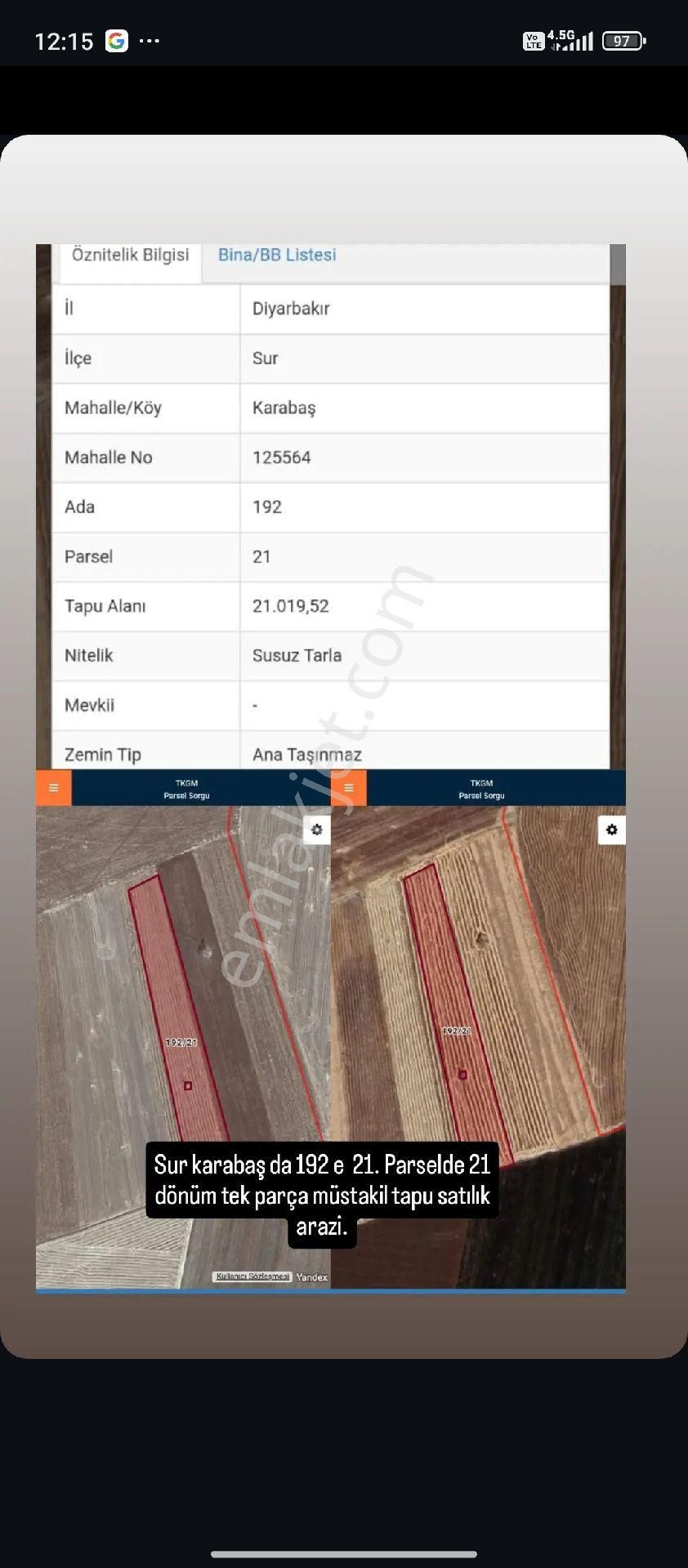 Sur Karabaş Satılık Tarla SUR KARABAŞ DA 192 E 21. PARSELDE 21 DÖNÜM TEK TAPU MÜSTAKİL SATILIK ARAZİ 