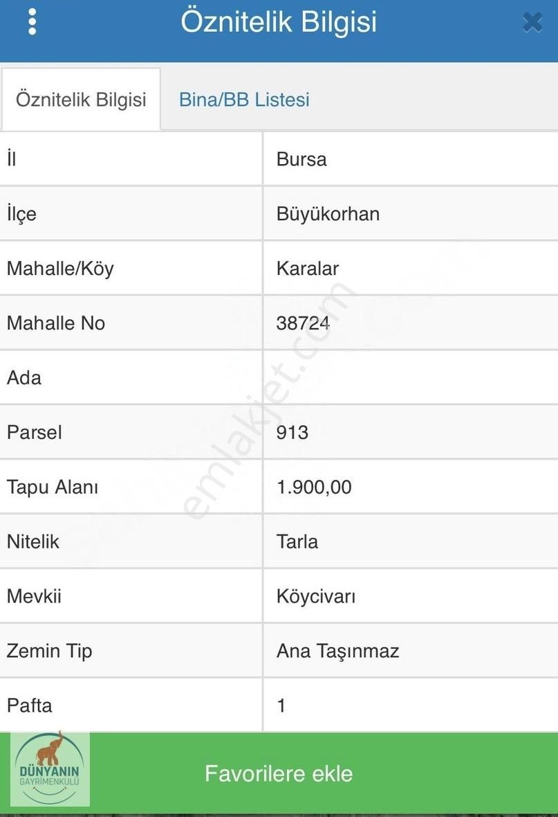 Büyükorhan Karalar Satılık Tarla KARALAR KÖYÜNDE KÖY MERKEZİNE YAKIN SATILIK TARLA