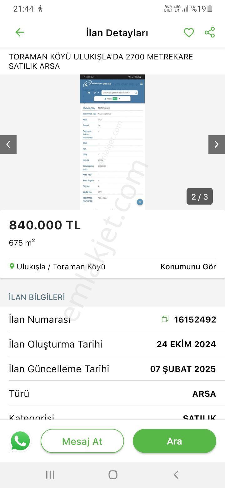 Toraman Köyü Ulukışla'da 2700 Metrekare Satılık Arsa - Görsel 4