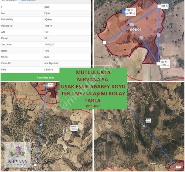 Eşme Ağabey Köyü Satılık Tarla MUTLULUKTA NİRVANAYA UŞAK EŞME AĞABEYDE 35 DÖNÜM EKİLİR ARAZİ