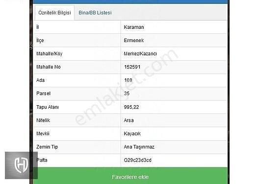 Ermenek Kazancı Bld. (Yukarı) Satılık Tarla BARAJ MANZARALI SATILIK ARSA