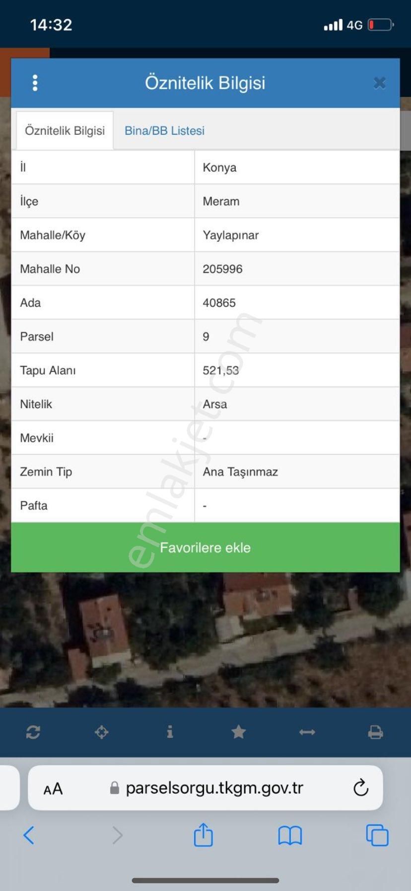 Meram Yaylapınar Satılık Konut İmarlı MERAM YAYLAPINAR DA SATILIK İMARLI 521 M2 ARSA