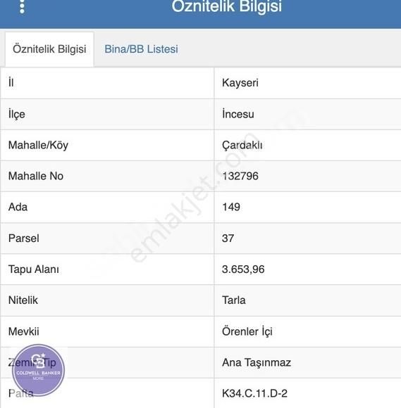 İncesu Çardaklı Satılık Tarla İNCESU ÇARDAKLI'DA 3650 M2 SATILIK TARLA