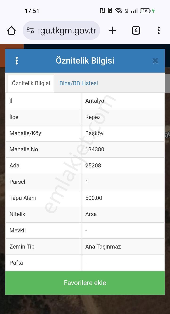 Döşemealtı Yeşilbayır Satılık Konut İmarlı  SATILIK 504 m2 3 KAT İMARLI VİLLA / KONUT ARSASI