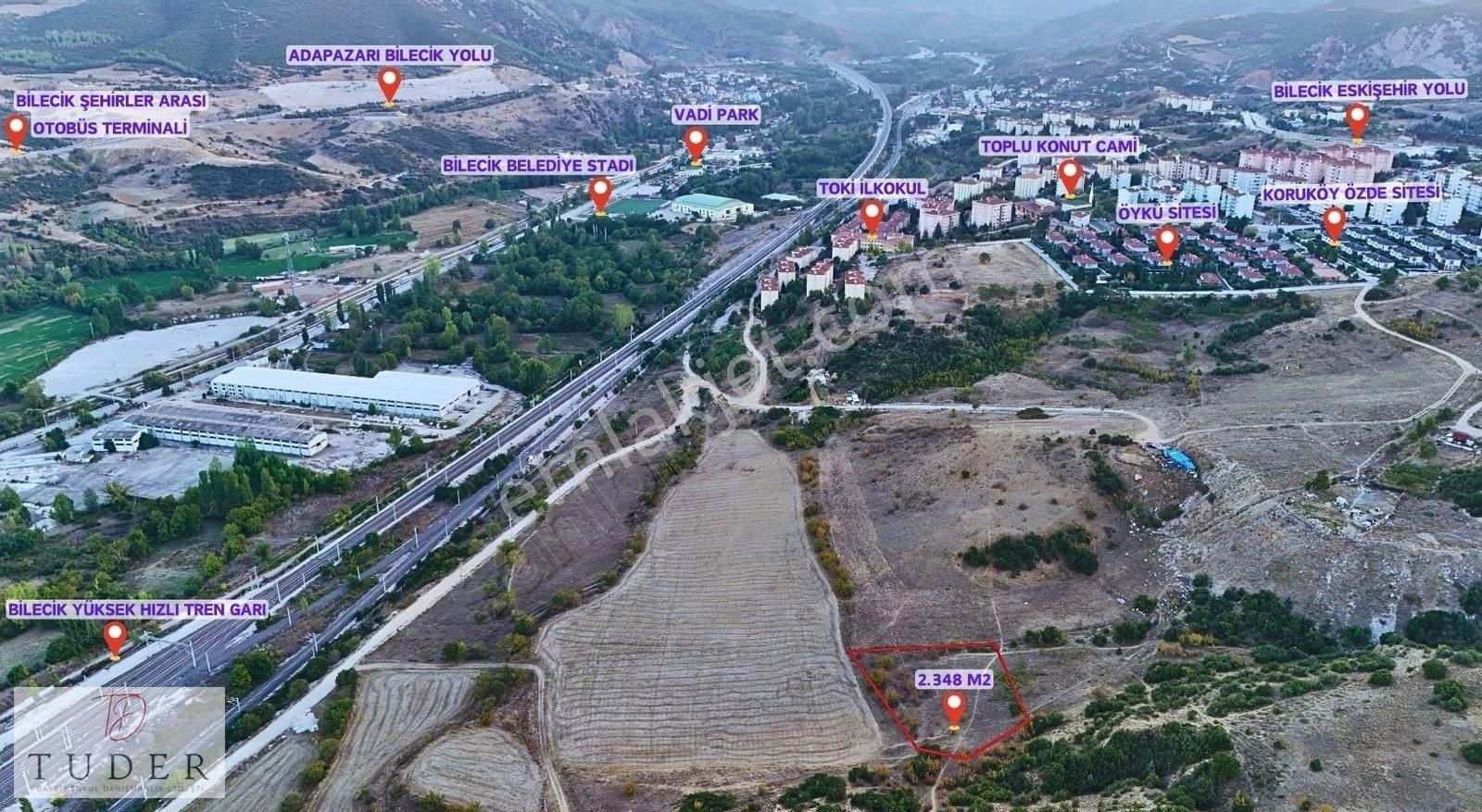 Bilecik Merkez Osmangazi Satılık Tarla 0,80 Emsal Villa İmarında 2.348 m2 Fırsat Arazi