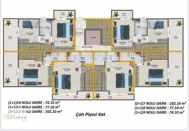 Başiskele Yeşilyurt Satılık Daire OPTİMUM GY'den MERKEZDE 2+1 ARAKAT 80 m2 ASANSÖRLÜ DAİRE