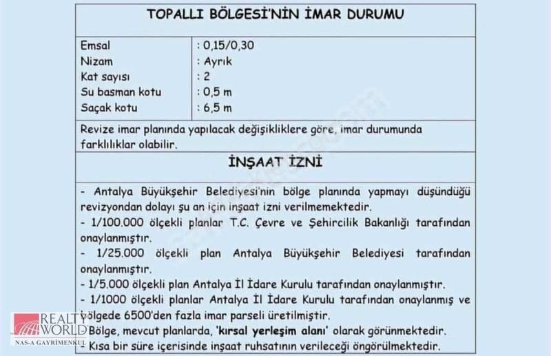 Aksu Topallı Satılık Villa İmarlı AKSU TOPALLI'DA SATILIK 355 M2 PARSEL