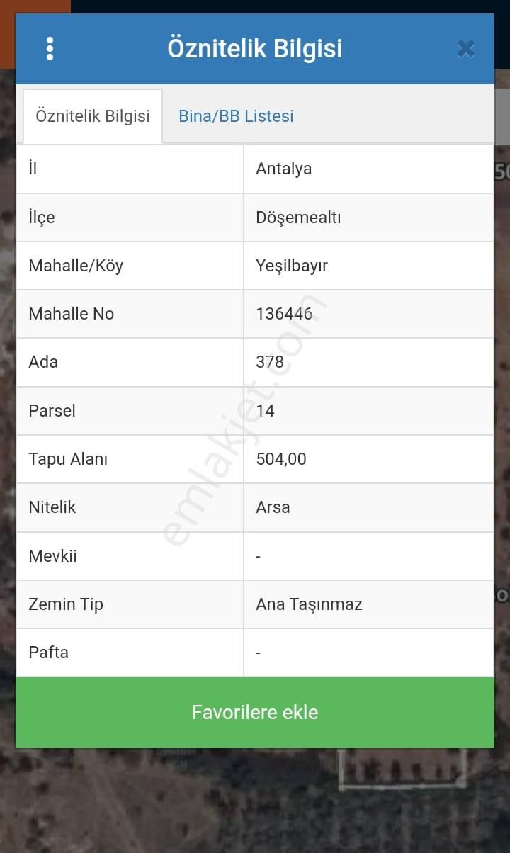 Döşemealtı Yeşilbayır Satılık Villa İmarlı  SATILIK 504 m2 3 KAT İMARLI VİLLA / KONUT ARSASI