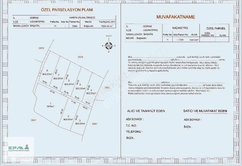 Uzunköprü Başağıl Köyü Satılık Tarla Epa Tekbirden Edirne Uzunköprü De Parselasyonlu 1875 M2 Arsa