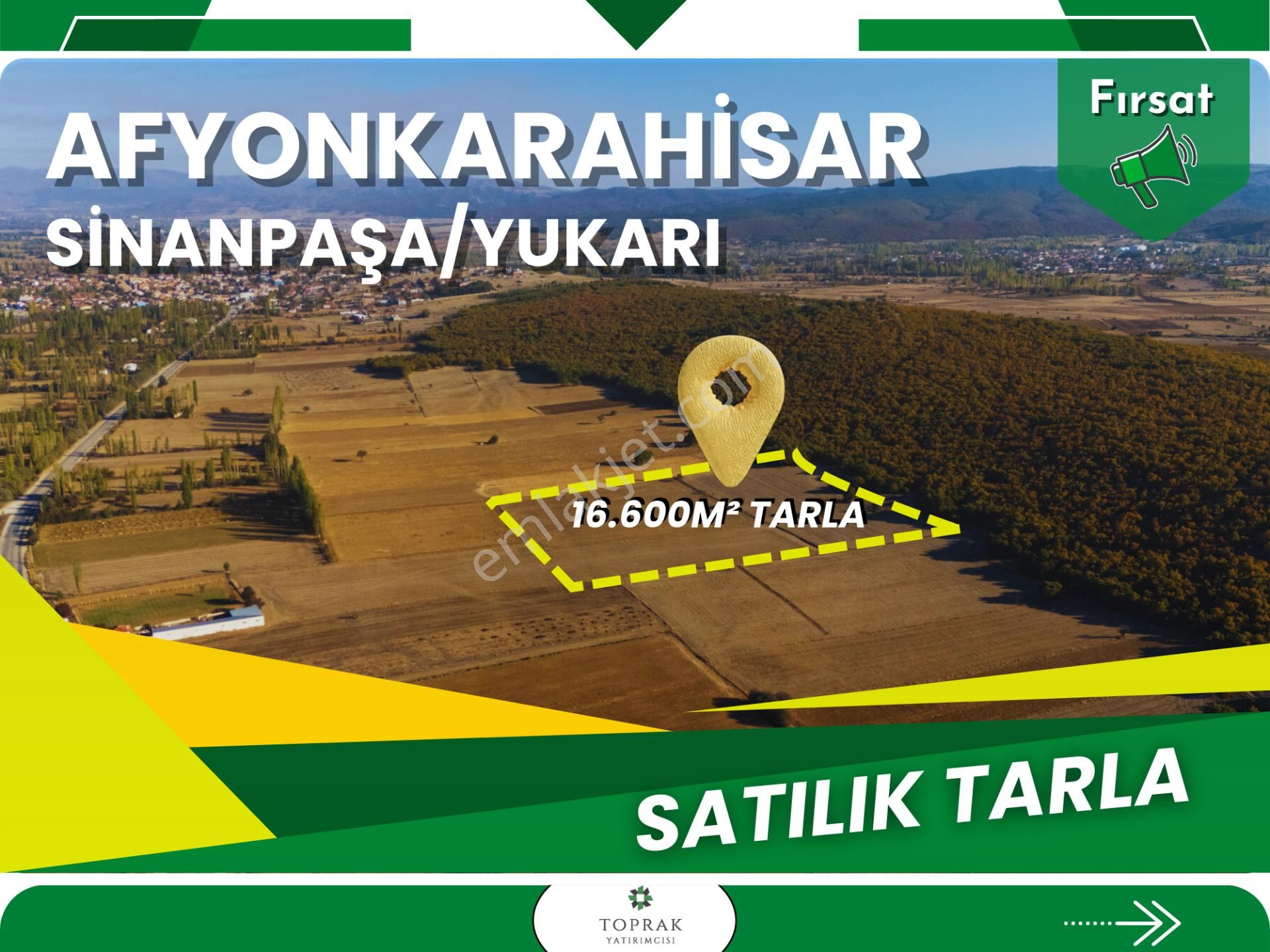 Sinanpaşa Yukarı Satılık Tarla  Toprak Yatırımcısı'ndan Sinanpaşa'da 16.600m² Yatırımlık Tarla