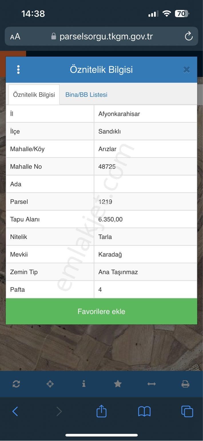 Sandıklı Arızlar Köyü Satılık Tarla AFYON SANDIKLI ARIZLAR DA FIRSAT ARAZİ