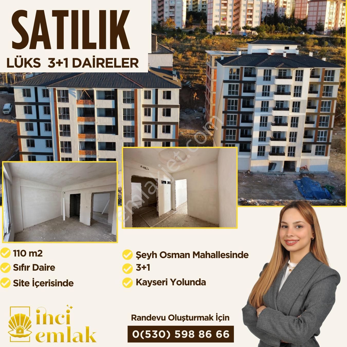 Yozgat Merkez Şeyh Osman Satılık Daire İnci Emlak'tan Lüks 3+1 Daireler