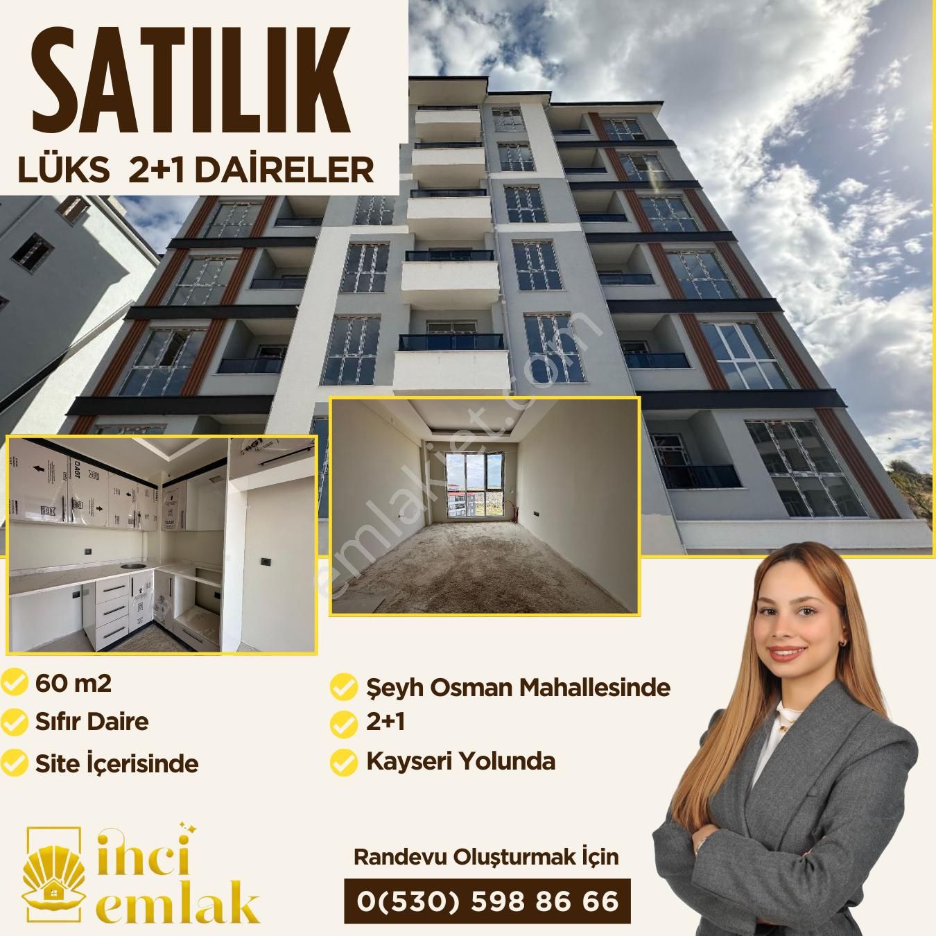 Yozgat Merkez Şeyh Osman Satılık Daire  İNCİ EMLAK'tan LÜKS 2+1 DAİRELER