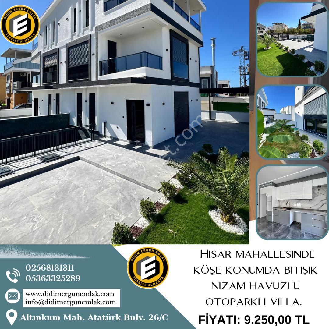 Didim Hisar Satılık Villa  Hisar Mahallesinde Köşe Konumda Bitişik Nizam Havuzlu Otoparklı Villa. (EK : 1193 )